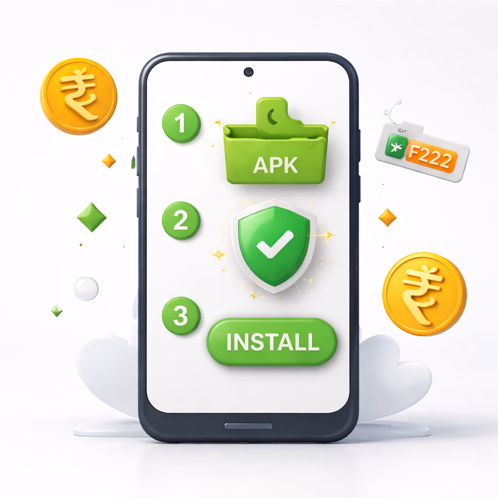 F222 APK installation walkthrough displayed on Android phone in Bangladesh